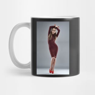 Fashion model on gray background, full length Mug